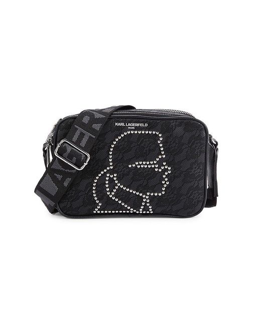 Karl Lagerfeld Maybelle Embellished Logo Crossbody Camera Bag in Black
