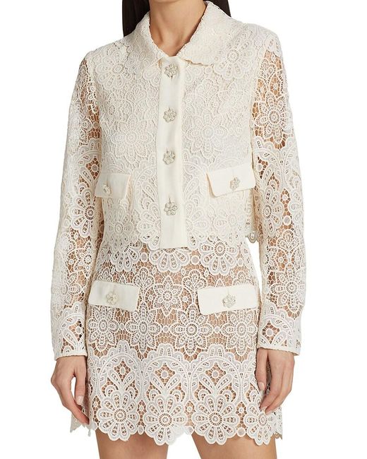 Self-Portrait White Guipure Lace Cropped Jacket