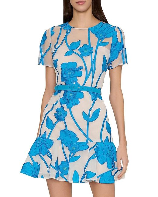 MILLY Women's Blue Rosie Grand Fleur Belted Embroidered Minidress MILLY Women's Blue Rosie Grand Fleur Belted Embroidered Minidress