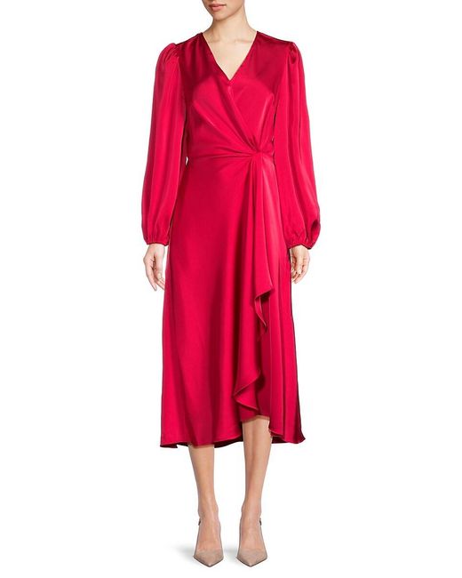 Sam Edelman Red Faux Wrap Satin Midi Dress