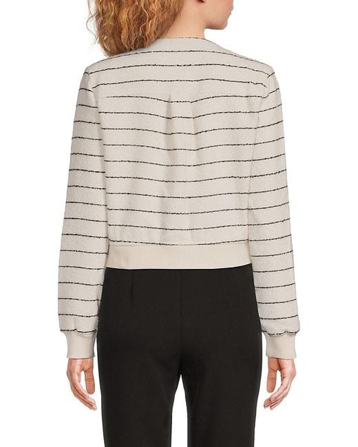 Laundry by Shelli Segal Gray Striped Bomber-Style Knit Jacket