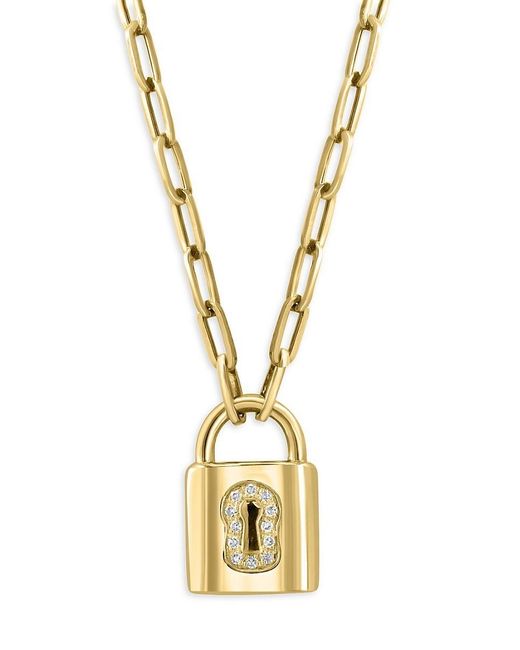 Effy Metallic 14k Yellow Gold & 0.05 Tcw Diamond Lock Pendant Necklace