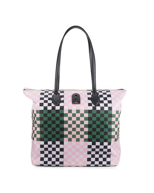 Furla White Extra Large Caliso Checked Tote