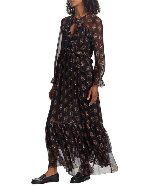 Doen Black Saffron Floral Silk Maxi Dress