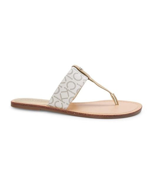 Calvin Klein Monogram Flat Thong Sandals in Natural | Lyst