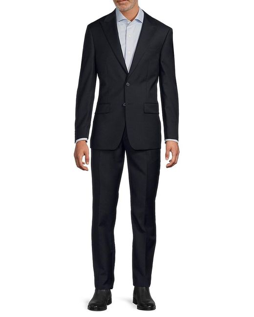 Calvin Klein Blue Plain Wool-Blend Two-Button Slim-Fit Suit for men