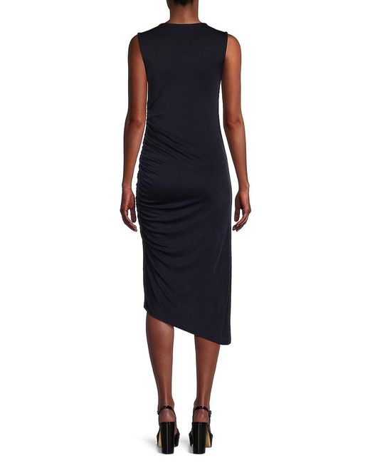 Calvin Klein Blue Ruched Asymmetric Hem Midi Dress