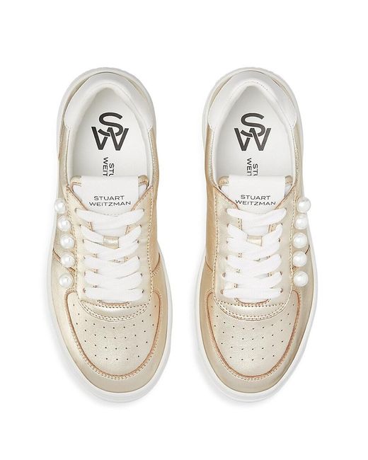 Stuart Weitzman Courtside Pearl Metallic Low Top Sneakers in White Lyst UK