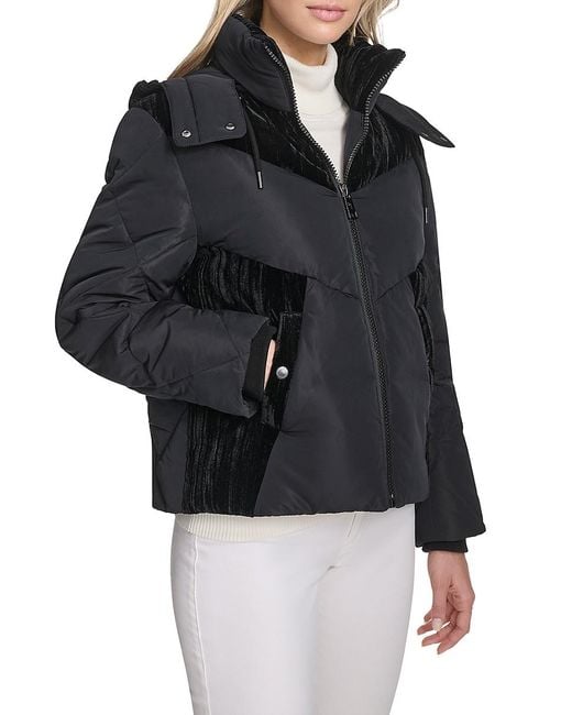Andrew Marc Black Tayte Mixed Media Hooded Puffer Jacket