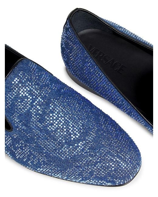Versace Blue Stone-Embellished Smocking Slippers for men