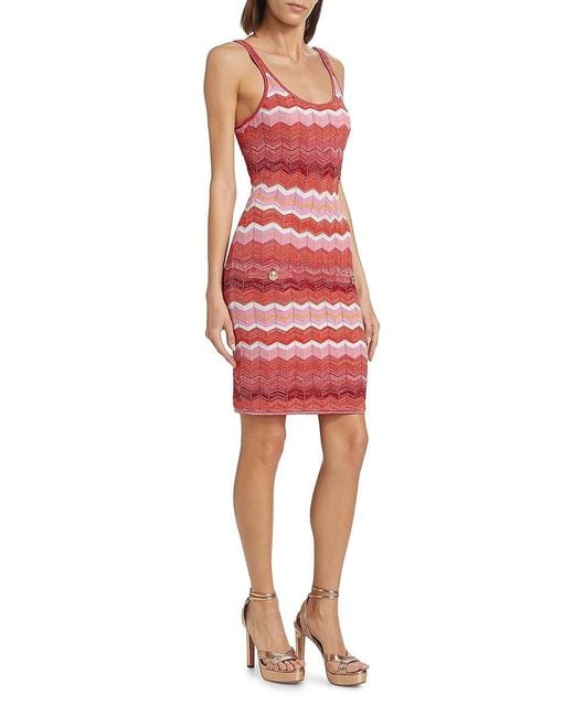 MILLY Red Multi Metallic Zig-Zag Tank Minidress