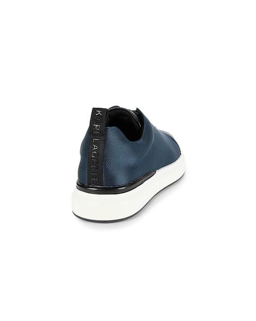 Karl Lagerfeld Blue Low Top Leather & Mesh Slip On Sneakers for men