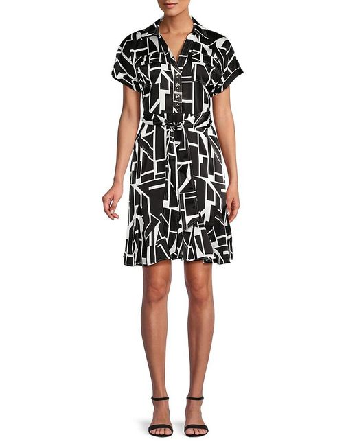 Karl Lagerfeld Black Print Belted Mini Dress