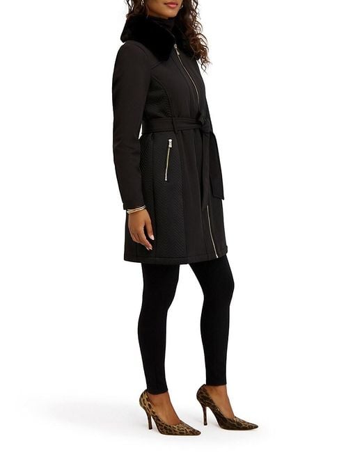 Kensie Natural Softshell Faux Shearling Collar Coat
