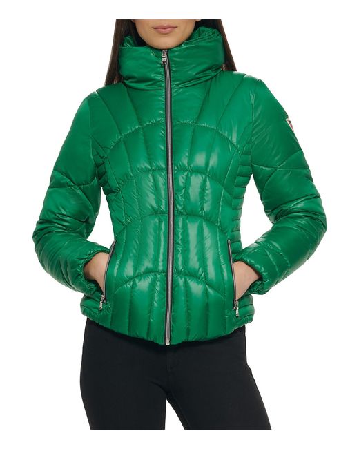 Guess Synthetic Quilted Puffer Jacket in Green | Lyst