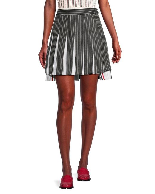 Black striped pleated mini skirt hot sale