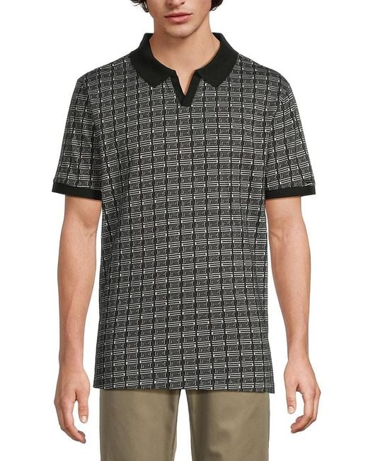 Karl Lagerfeld Gray Geometric Cotton-Blend Polo Shirt for men