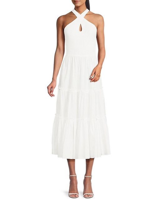 Central Park West White Tiered Midi Dress