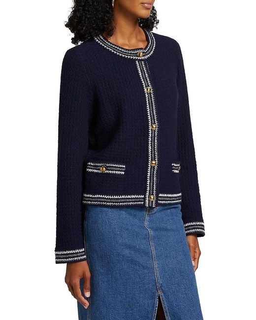 Design History Blue Contrast-Trim Cardigan