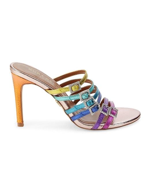Kurt Geiger White Pierra Rainbow Leather Heel Sandals