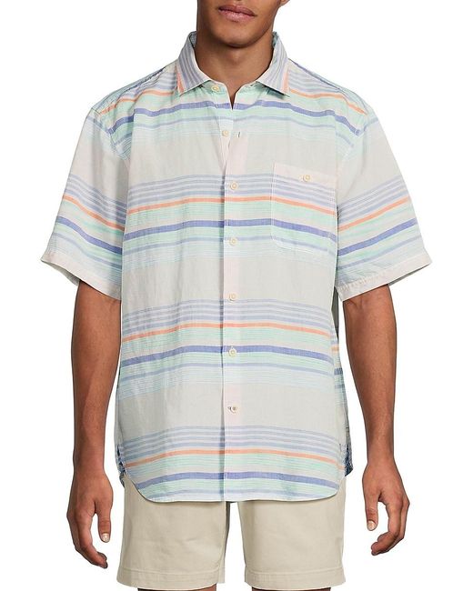 Tommy Bahama Blue Striped Linen-Blend Shirt for men