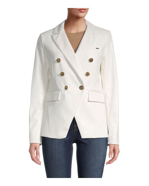 DKNY Doublebreasted Faux Leather Blazer in White Lyst