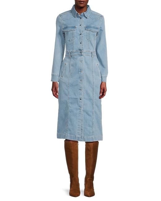 summer denim dress plus size Light Blue Ruffled 3/4 Sleeve Buttoned Front Plus Size Denim Dress