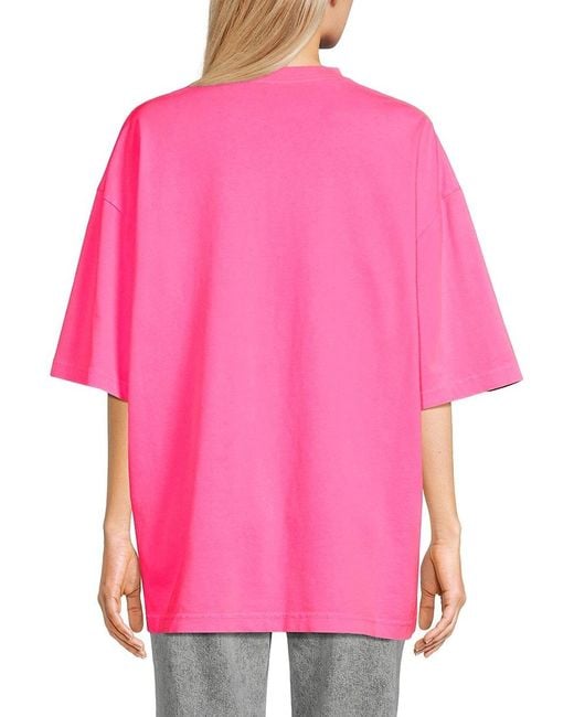 Balenciaga Pink Logo Cotton Graphic T-shirt for men