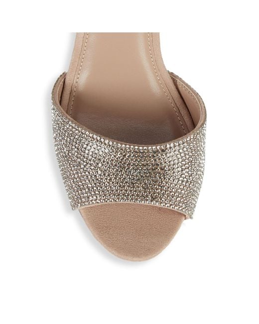 Steve Madden Mae Chunky Heel Jeweled Leather Sandals in Natural - Lyst