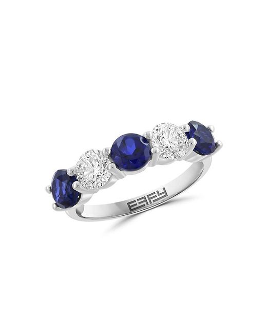 Effy Blue 14K, 1.65 Tcw Lab Grown Sapphire & 0.98 Tcw Lab Grown Diamond Band Ring