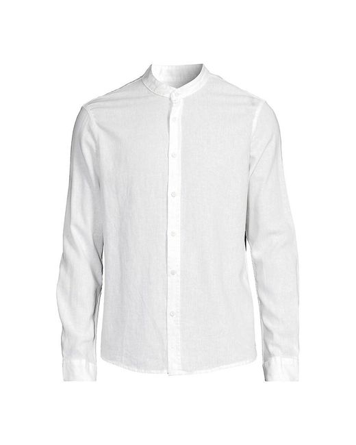 Saks Fifth Avenue White Band Collar Linen Blend Shirt for men