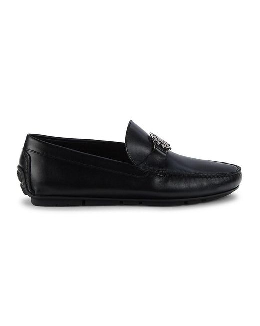 Roberto Cavalli Snake-embossed Leather Driving Loafers in Black for Men ...