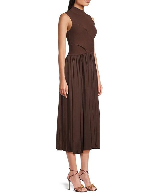 10 Crosby Derek Lam Brown Maizie Pleated A-Line Midi-Dress