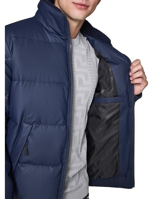 Karl Lagerfeld Blue Faux Shearling Lined Regular Fit Puffer Jacket for men