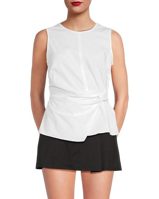 DKNY White Sleeveless Side-Knot Cotton Top