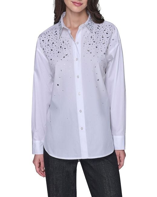 Karl Lagerfeld Purple October Fashion Hot Fix Poplin Top