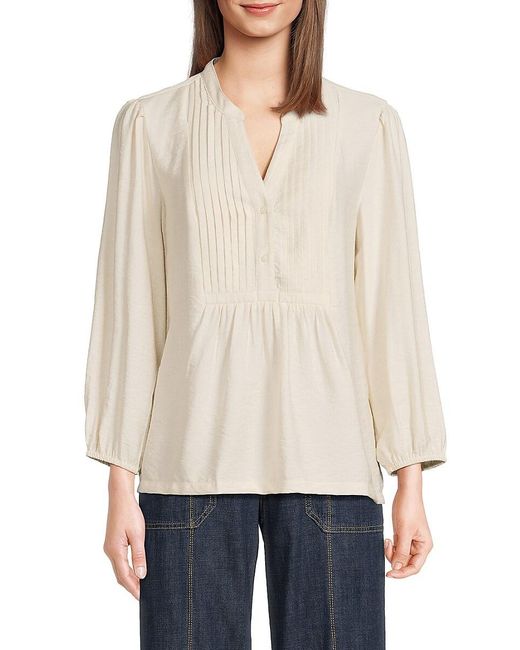 Nautica White Pintuck Split Neck Top