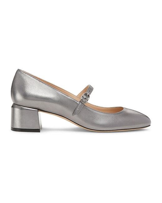 Stuart Weitzman Gray 45Mm Gabby Block Heel Leather Mary Jane Pumps