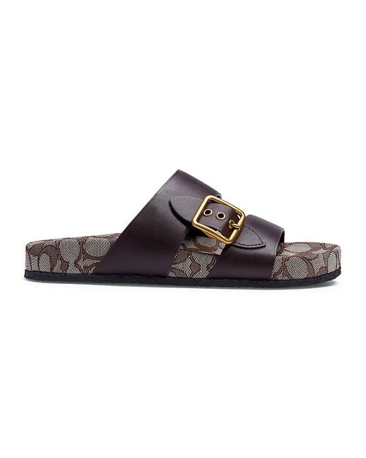 COACH Signature Leather Slides in Brown | Lyst UK