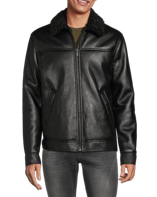 The Kooples Black Faux Fur Lined Faux Leather Jacket for men