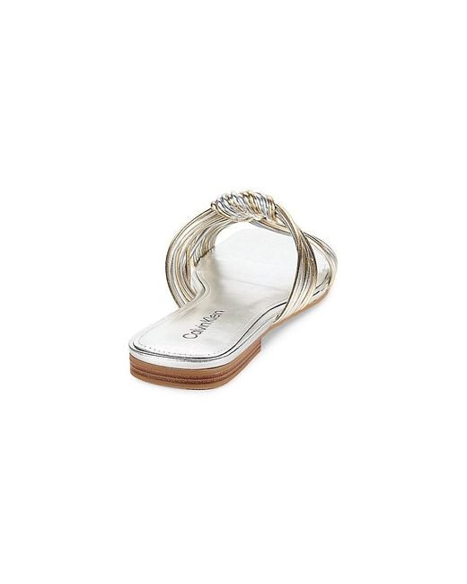 Calvin Klein White Mavin Metallic Knot Flat Sandals