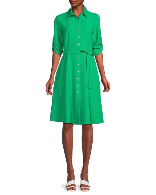 Sharagano Green Belted A-line Shirt Dress