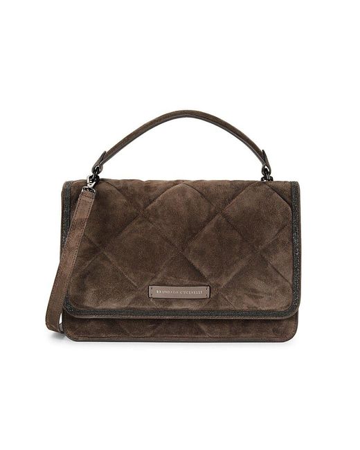 Brunello Cucinelli Quilted Suede Crossbody Bag in Brown Lyst