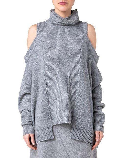 Akris Gray Cold Shoulder Virgin Wool Blend Sweater