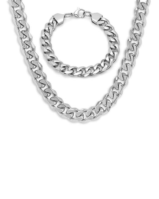 Anthony Jacobs Metallic 2-Piece 18K Goldplated Cuban Link Chain Necklace & Bracelet Set