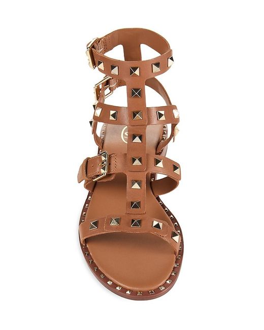 Ash Brown Pacific Studded Leather Flat Sandals