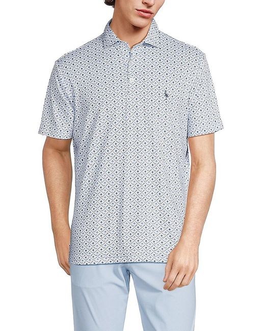 Tailorbyrd Blue Geometric Print Polo for men