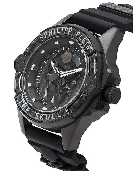 Philipp Plein Black The $kull 45mm Stainless Steel & Silicone Strap Watch for men