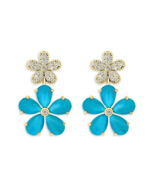 Effy Blue 14K, & Diamond Flower Drop Earrings
