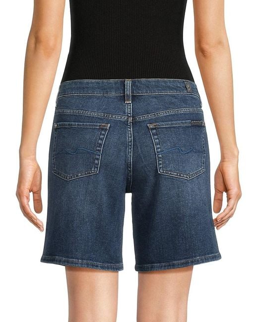7 For All Mankind Blue Stretch-Cotton Whiskered Denim Shorts